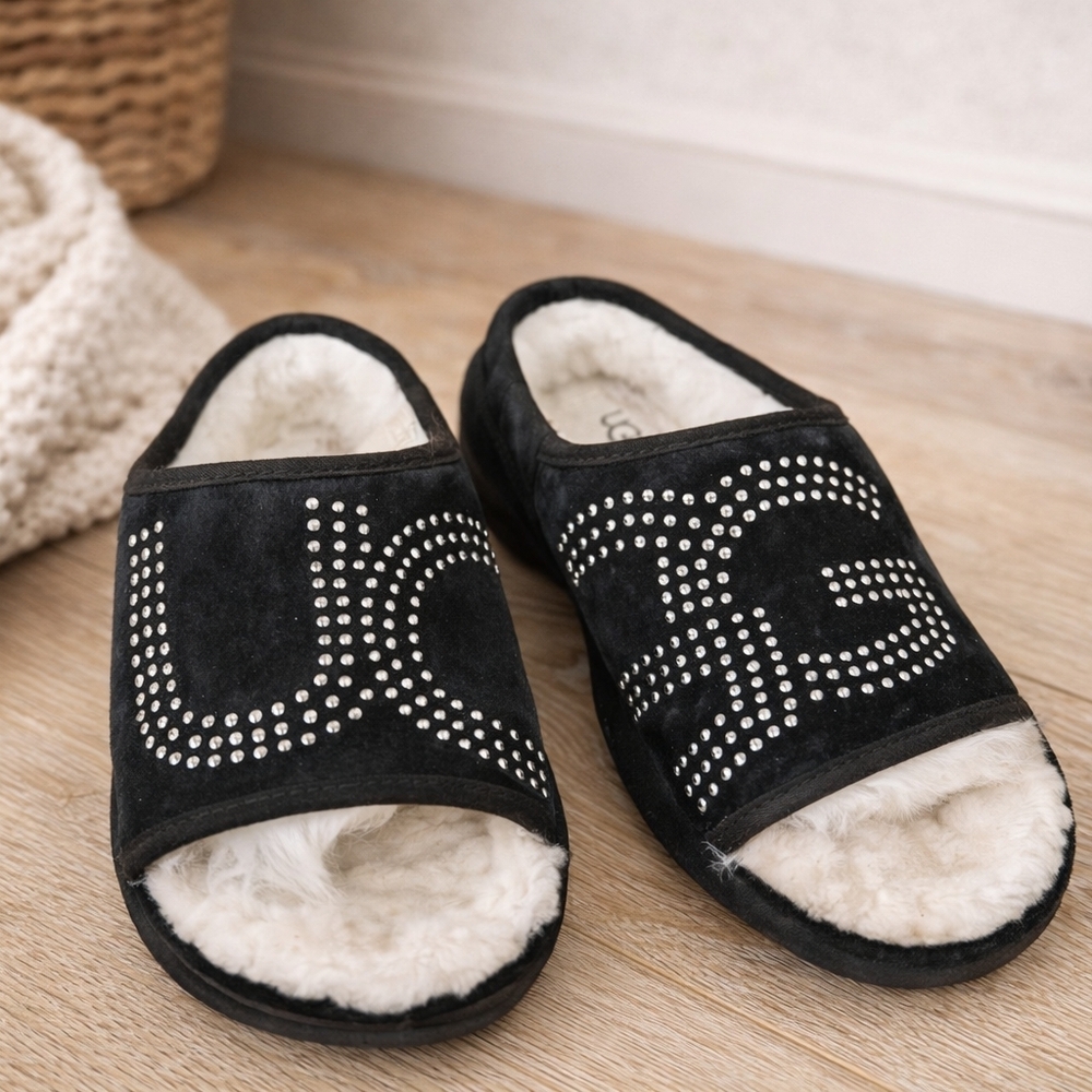 UGG Black Studded Shearling Slippers